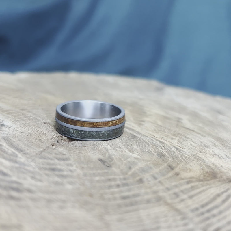 Whiskey Oak and Dino Bone Men's Wedding Band