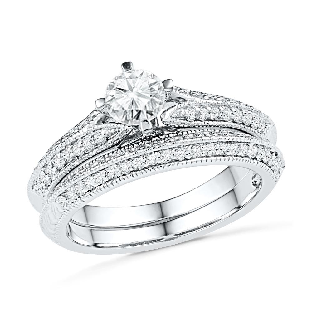 Sterling Silver Vintage Style Engagement Ring Set-SHRB030538-SS - Jewelry by Johan