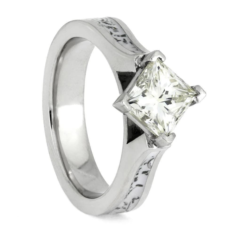 Platinum Solitaire Engagement Ring With Stardust™ Meteorite Inlay-4004 - Jewelry by Johan