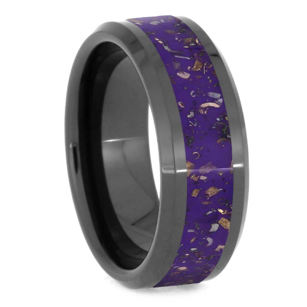 Black Ceramic Men's Wedding Band With Purple Stardust™-4012 - Jewelry by Johan