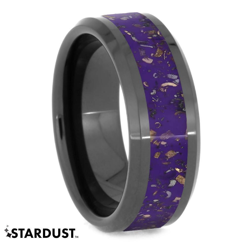 Black Ceramic Men's Wedding Band With Purple Stardust™-4012 - Jewelry by Johan