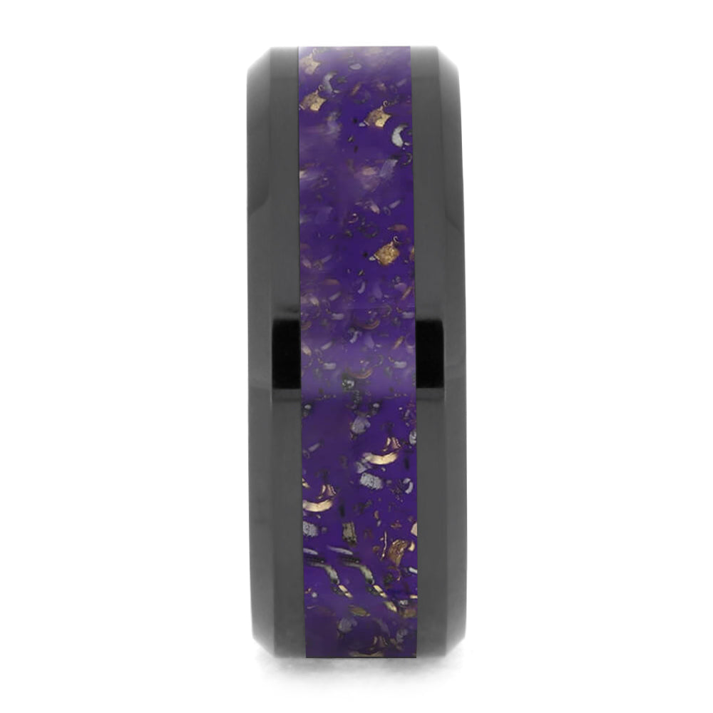 Black Ceramic Men's Wedding Band With Purple Stardust™-4012 - Jewelry by Johan