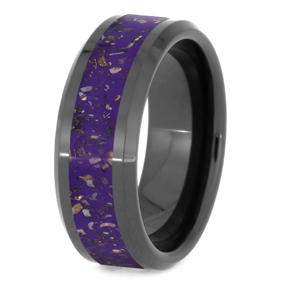 Black Ceramic Men's Wedding Band With Purple Stardust™-4012 - Jewelry by Johan