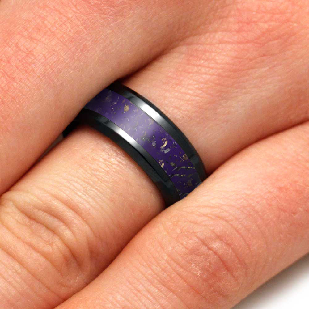 Black Ceramic Men's Wedding Band With Purple Stardust™-4012 - Jewelry by Johan