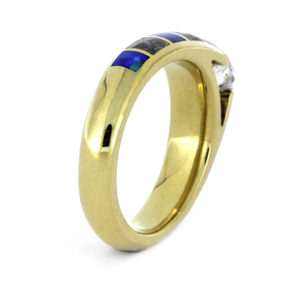 Diamond Engagement Ring, Meteorite And Opal Inlays in Yellow Gold-3409 - Jewelry by Johan