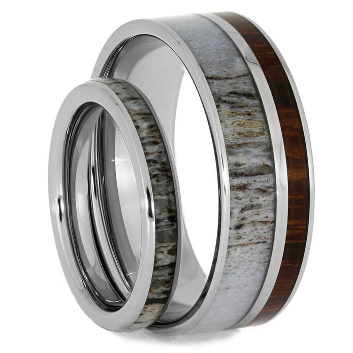 His & Hers Matching Deer Antler Wedding Band Set