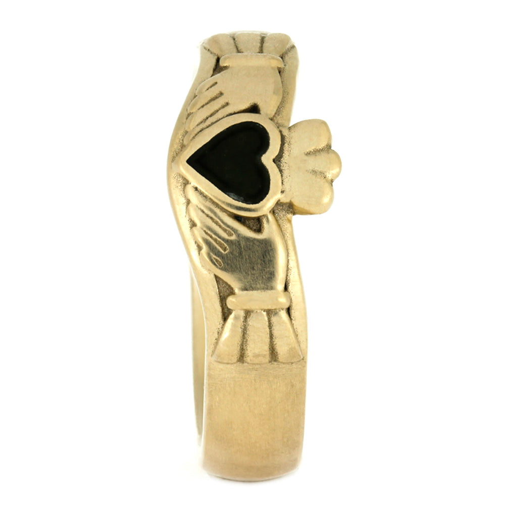 Jade Claddagh Ring, Yellow Gold with Matte Finish-4020 - Jewelry by Johan