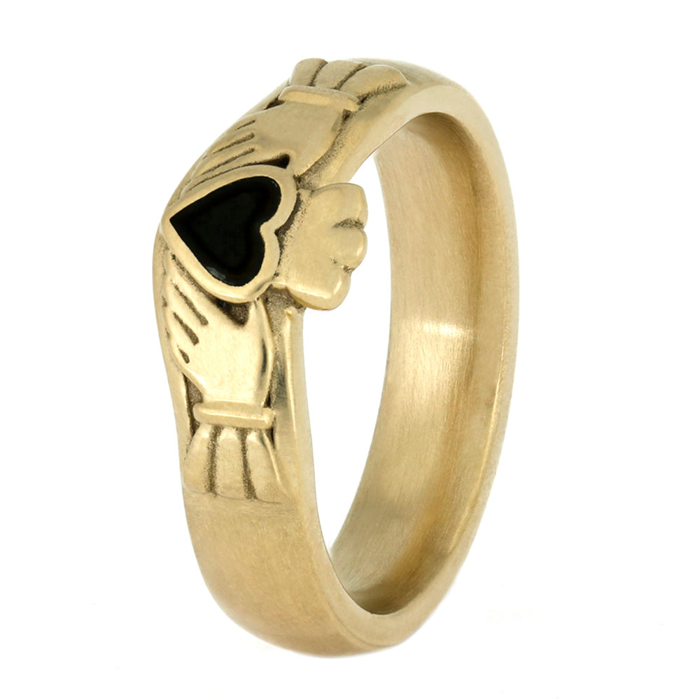 Jade Claddagh Ring, Yellow Gold with Matte Finish-4020 - Jewelry by Johan