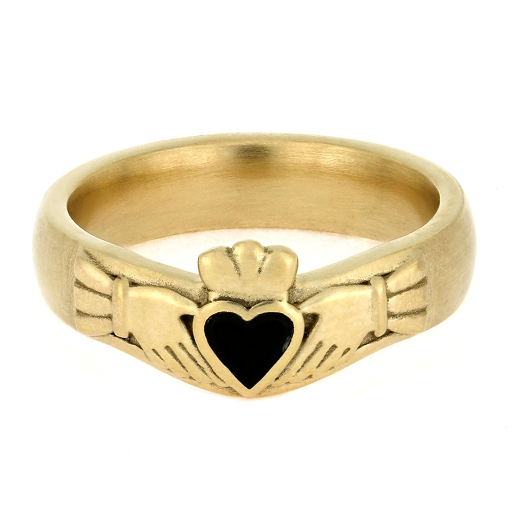 Jade Claddagh Ring, Yellow Gold with Matte Finish-4020 - Jewelry by Johan