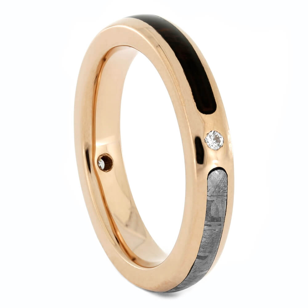 Thin Diamond Wedding Band with Rose Gold and Meteorite-4022 - Jewelry by Johan
