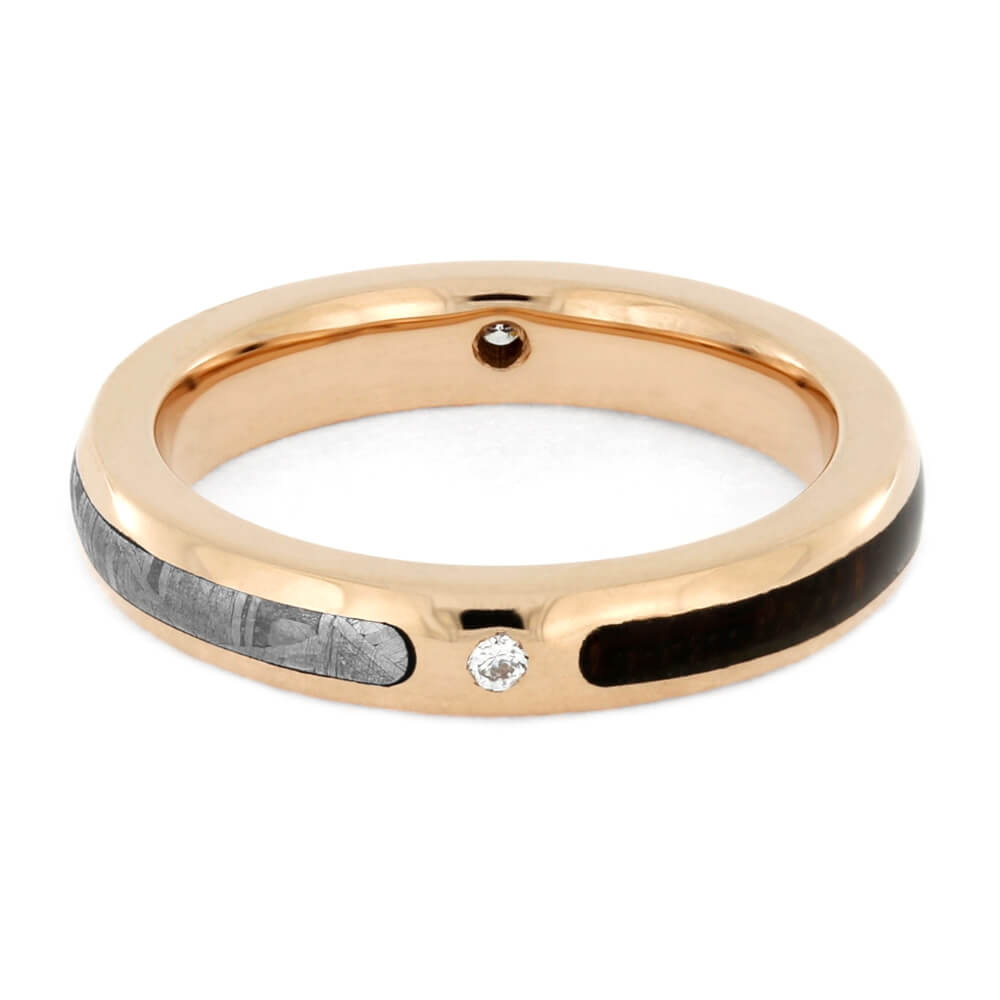 Thin Diamond Wedding Band with Rose Gold and Meteorite-4022 - Jewelry by Johan
