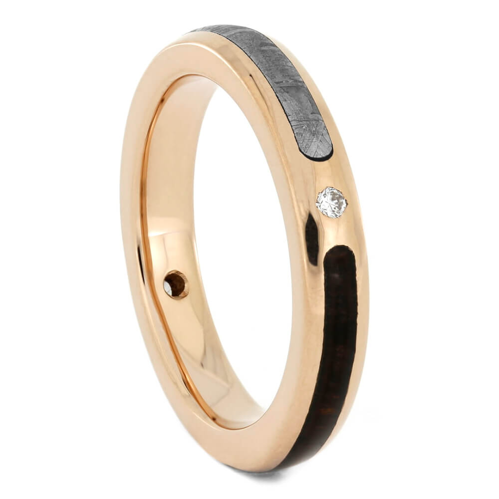 Thin Diamond Wedding Band with Rose Gold and Meteorite-4022 - Jewelry by Johan