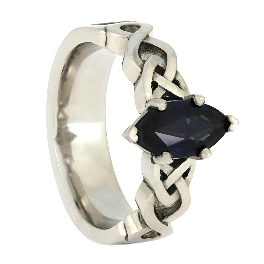 Marquise Sapphire Engagement Ring, Trinity Knot Palladium Ring-4025 - Jewelry by Johan