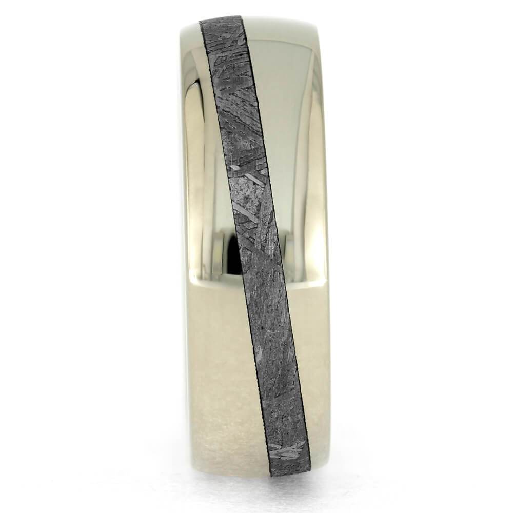 Offset Meteorite Men's Wedding Band in White Gold, Slanted Design-4026 - Jewelry by Johan