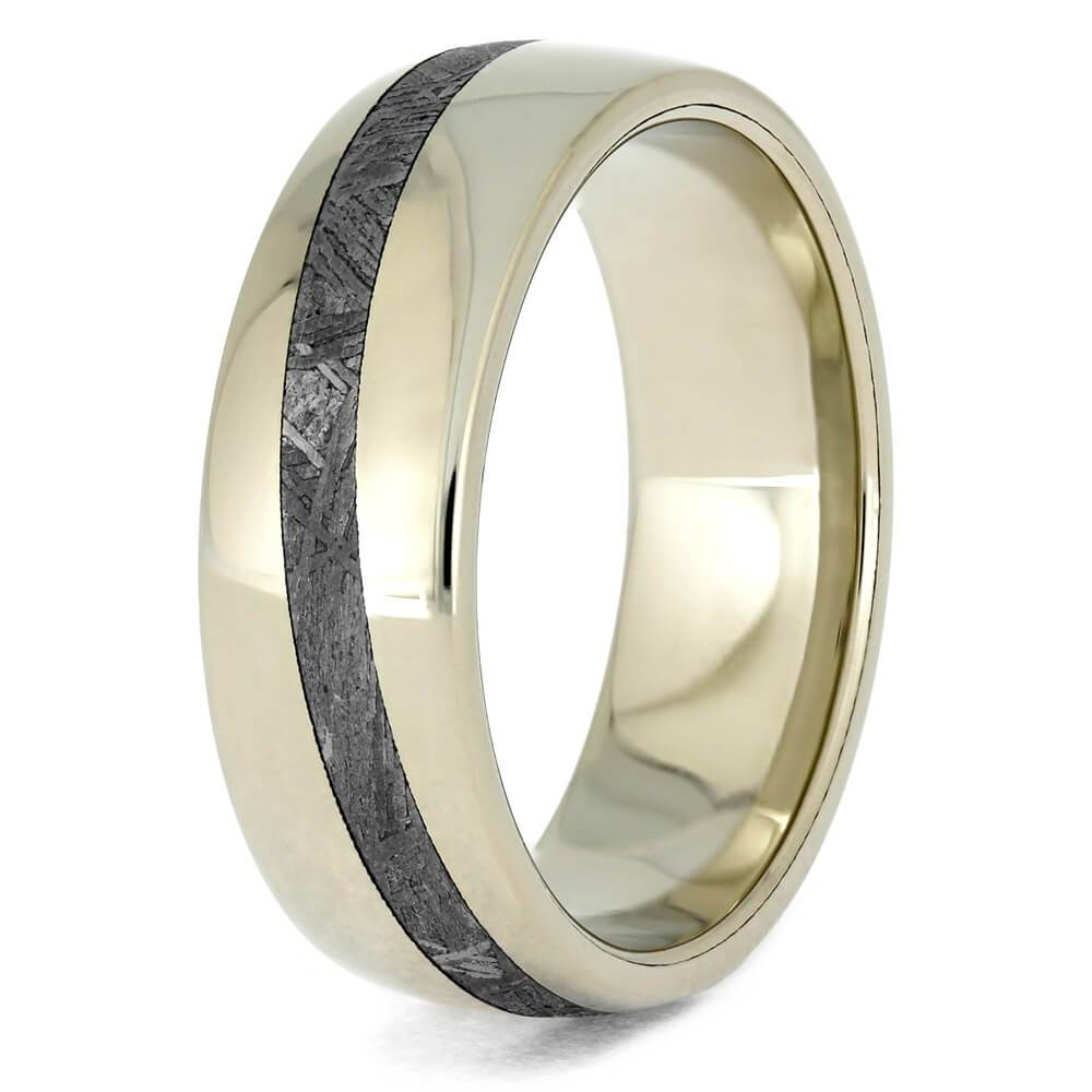 Offset Meteorite Men's Wedding Band in White Gold, Slanted Design-4026 - Jewelry by Johan