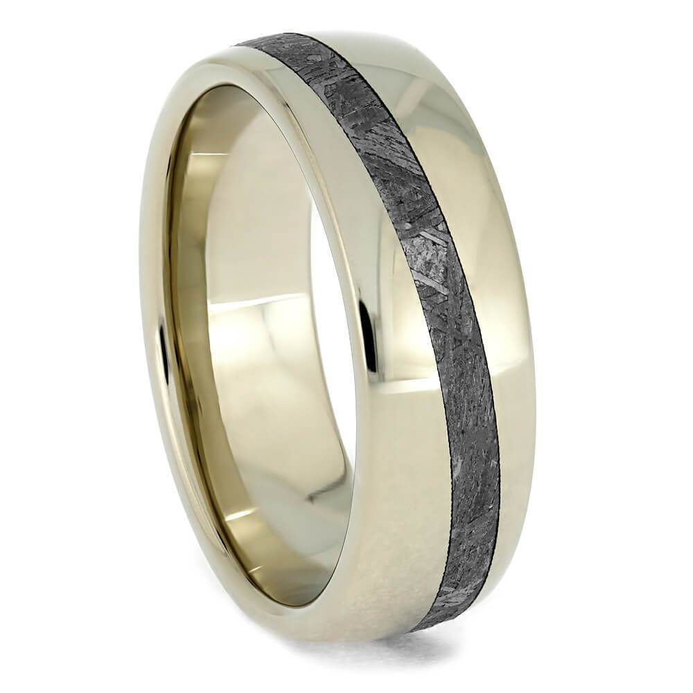 Offset Meteorite Men's Wedding Band in White Gold, Slanted Design-4026 - Jewelry by Johan
