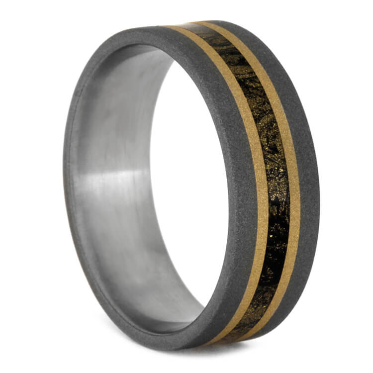 Sandblasted Titanium Ring With Mokume And Gold Stripes, Size 13.5-RS9596 - Jewelry by Johan