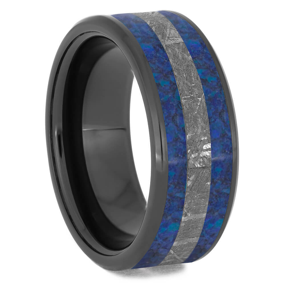Blue Crushed Opal & Meteorite Wedding Band - Jewelry by Johan