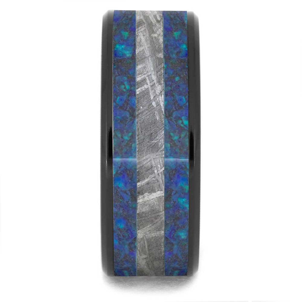 Blue Crushed Opal & Meteorite Wedding Band - Jewelry by Johan