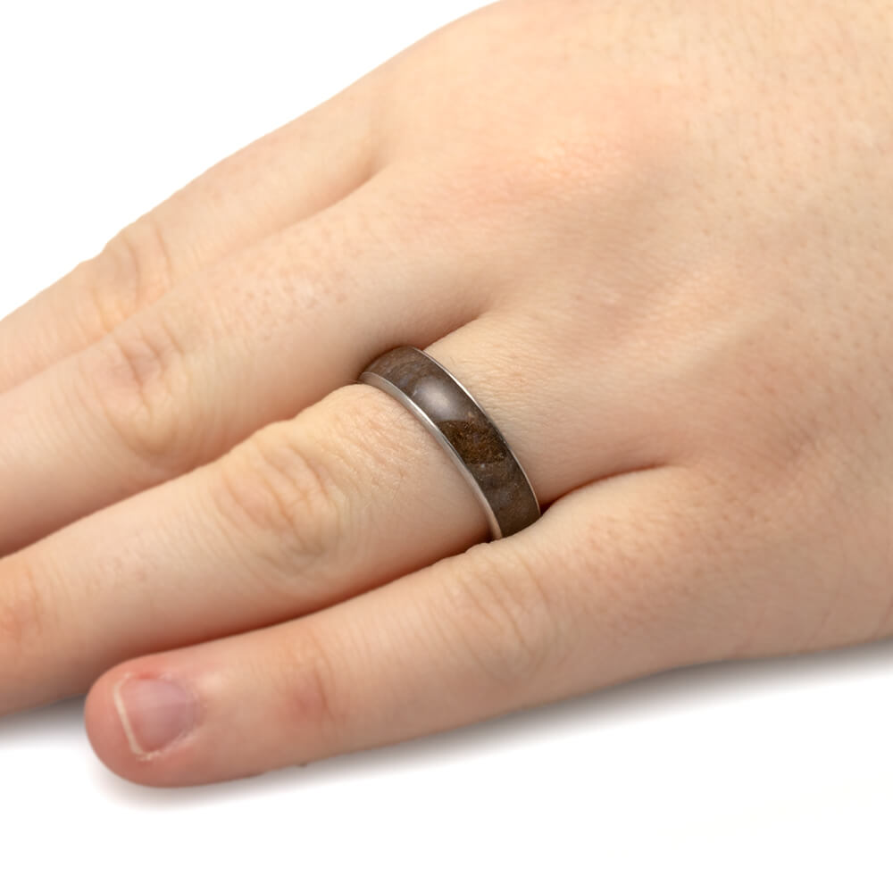 Crushed Dinosaur Bone Wedding Band in Brushed Titanium-4042 - Jewelry by Johan