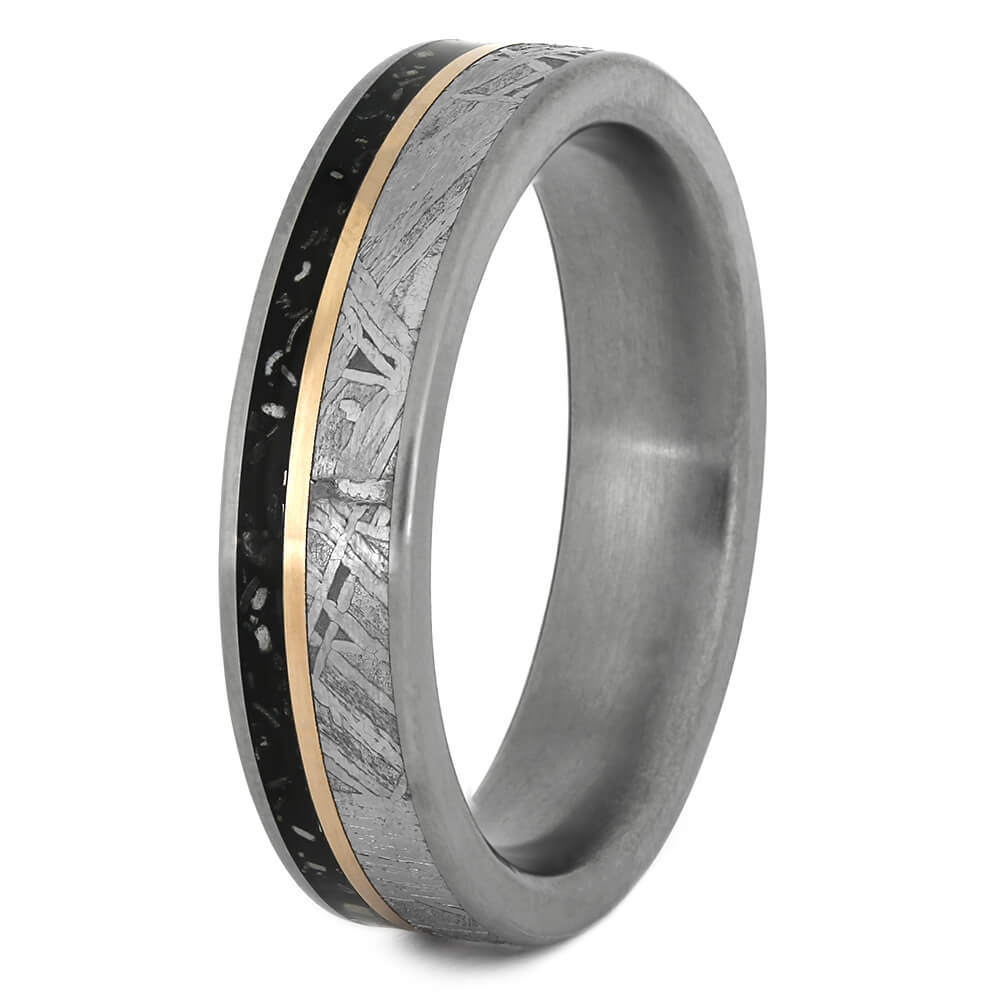 Thin Wedding Band with Rose Gold Pinstripe and Meteorite-4045 - Jewelry by Johan