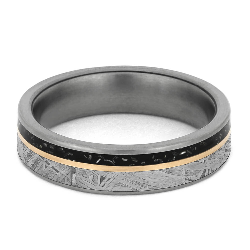 Thin Wedding Band with Rose Gold Pinstripe and Meteorite-4045 - Jewelry by Johan