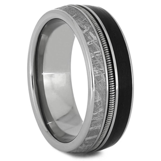 Vinyl Record Ring with Guitar String & Meteorite - Jewelry by Johan