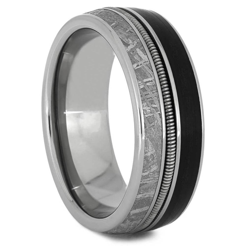 Vinyl Record Ring with Guitar String & Meteorite - Jewelry by Johan