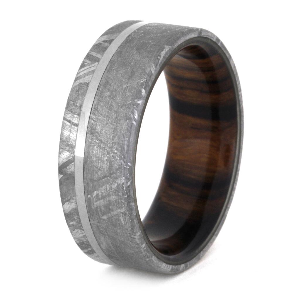 Meteorite Wedding Ring With Wood Sleeve, Ironwood Ring-3305 - Jewelry by Johan