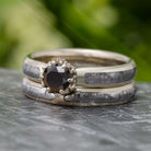 Black Diamond Engagement Ring With Matching Meteorite Band