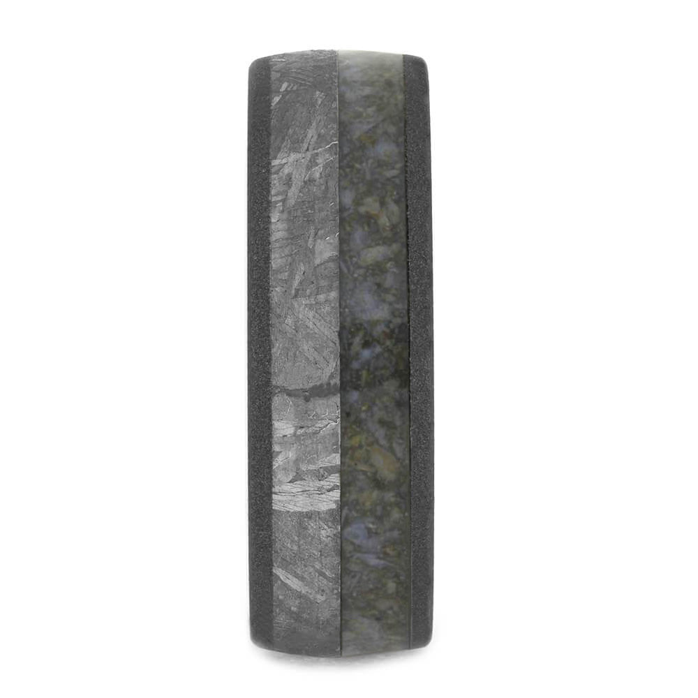 Men's Meteorite Wedding Band with Dinosaur Bone and Wood Sleeve-4063 - Jewelry by Johan