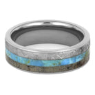 Turquoise Men's Wedding Band, Meteorite Ring With Dino Bone-3501 - Jewelry by Johan