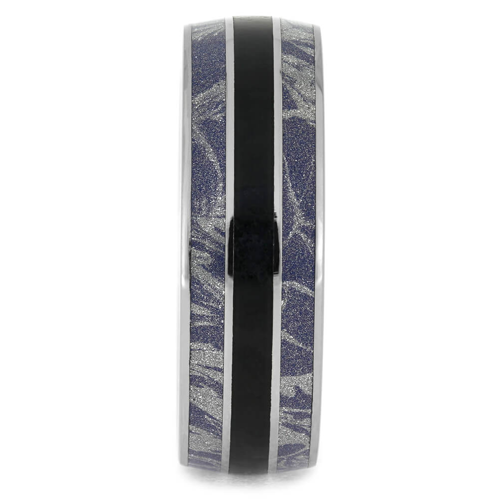 Black Jade Wedding Band with Blue and White Mokume-4073 - Jewelry by Johan