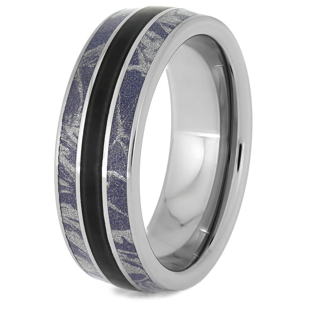 Black Jade Wedding Band with Blue and White Mokume-4073 - Jewelry by Johan