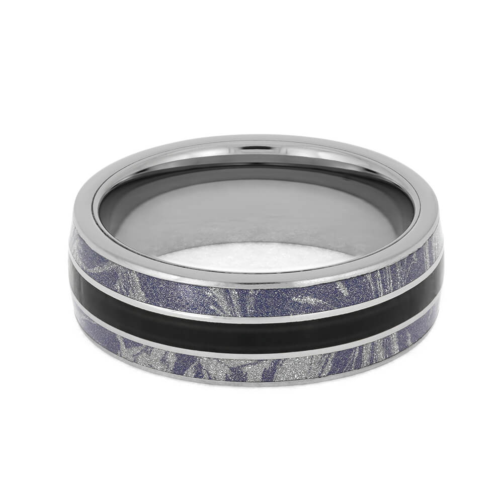 Black Jade Wedding Band with Blue and White Mokume-4073 - Jewelry by Johan