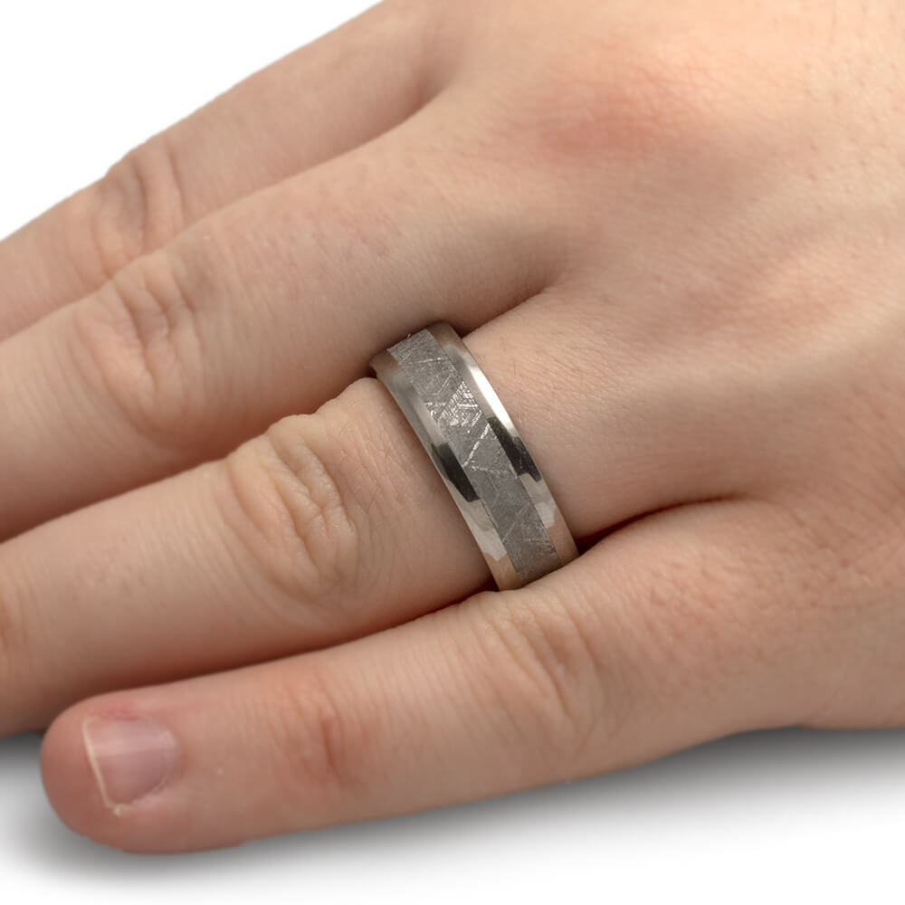 Meteorite and Wood Wedding Band for Men
