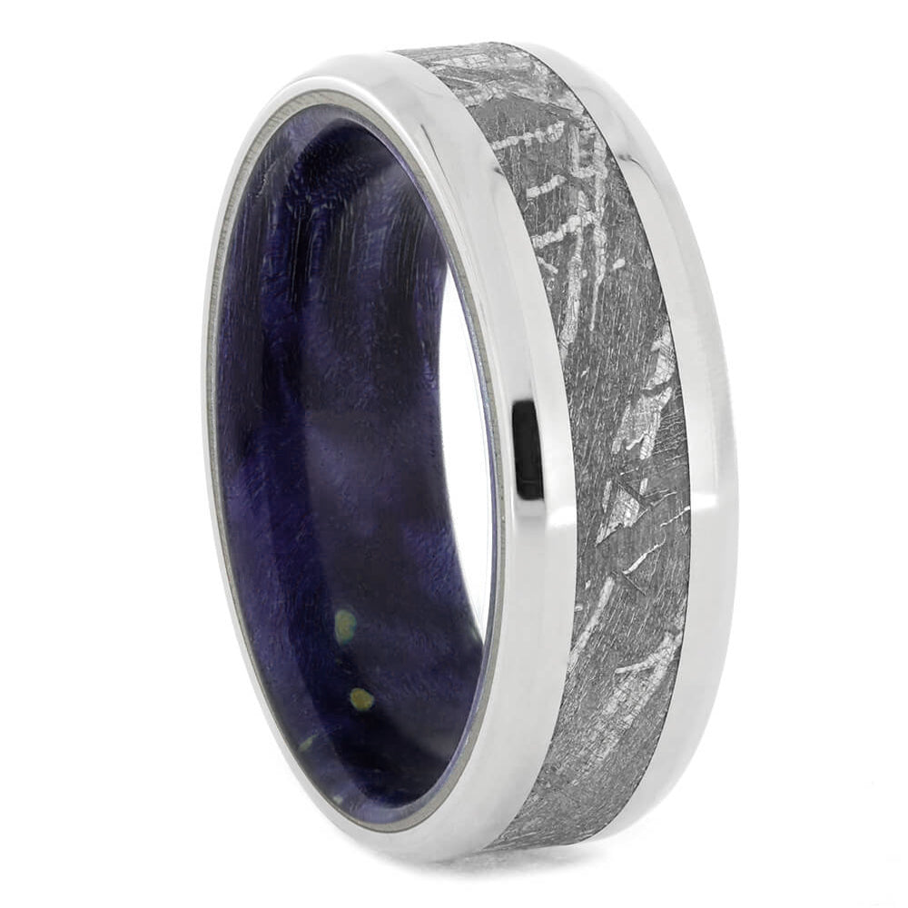 Meteorite Men's Wedding Band With Purple Wood Sleeve-4074 - Jewelry by Johan