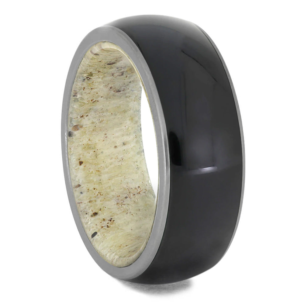 Blackwood Ring With Deer Antler Sleeve - Jewelry by Johan