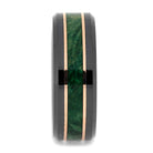 Green Wood and Black Ceramic Ring with Copper Pinstripes, Manly Wedding Band-4081 - Jewelry by Johan