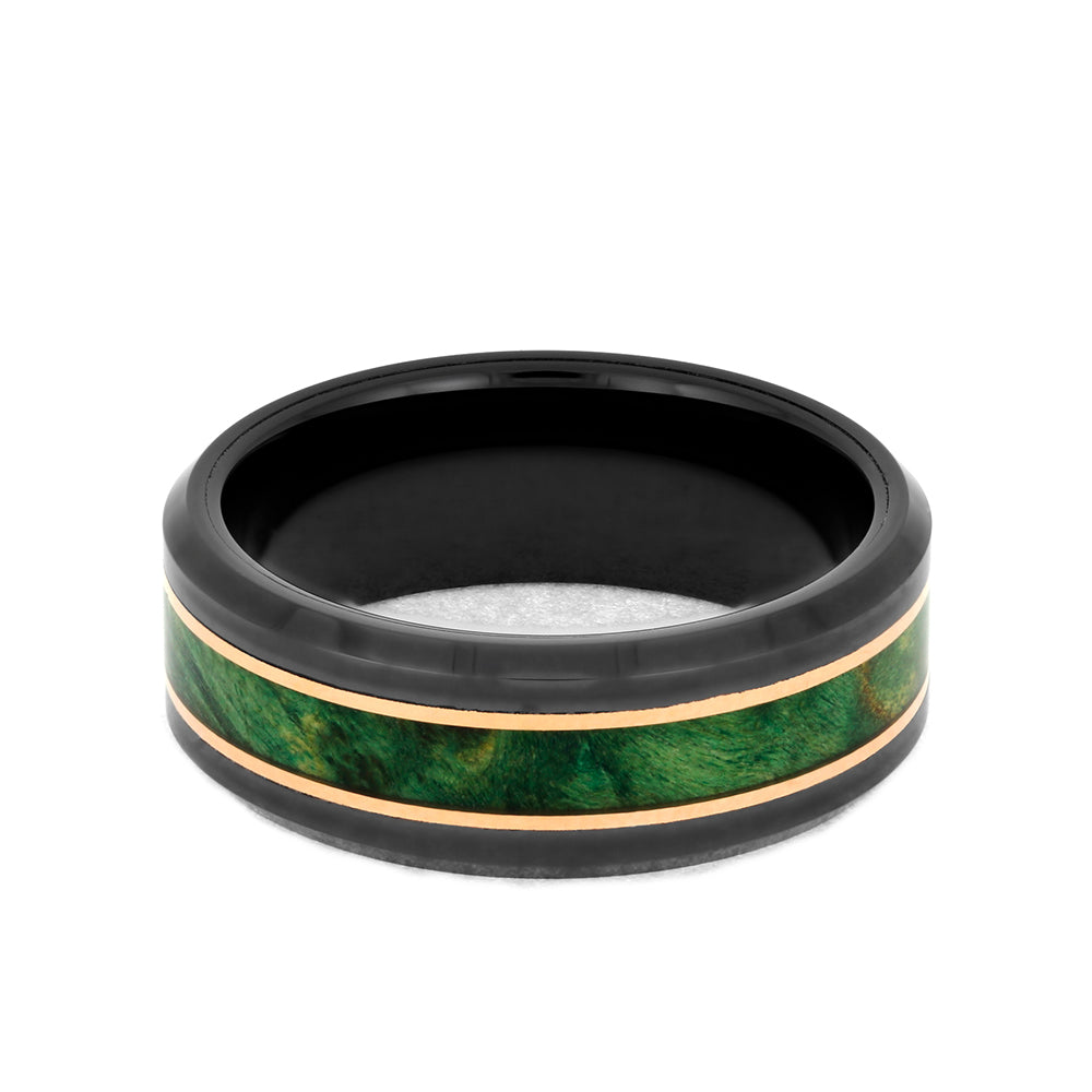 Single Emerald and Black Ceramic Medium Link Ring