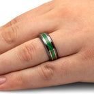 Green Wood and Black Ceramic Ring with Copper Pinstripes, Manly Wedding Band-4081 - Jewelry by Johan