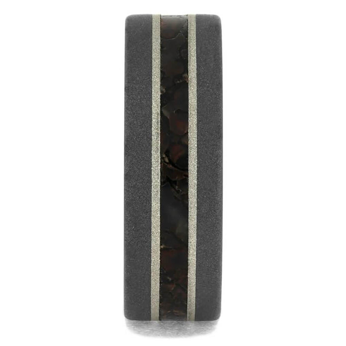 Sandblasted Titanium Dinosaur Bone Ring with Silver Pinstripes-4090 - Jewelry by Johan