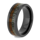 Men's Black Ceramic Wedding Band with Deer Antler and Ironwood-4092 - Jewelry by Johan