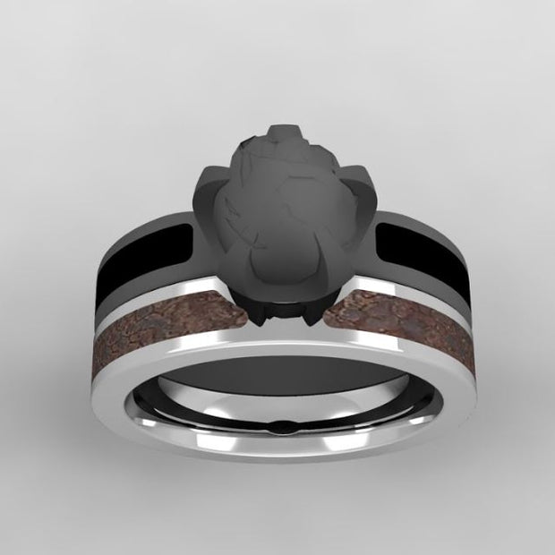 White Gold Shadow Band with Dinosaur Bone-4094 - Jewelry by Johan