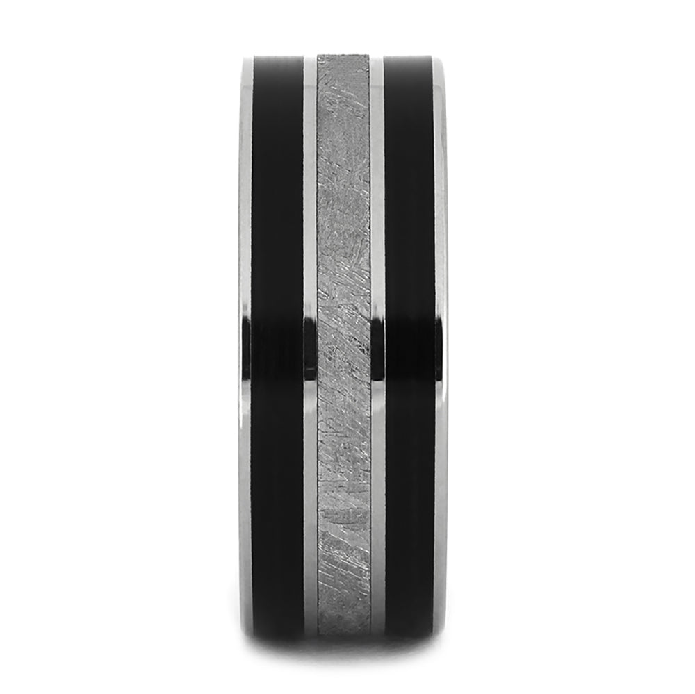 Meteorite Wedding Band with Vinyl LP Record Inlays-4095 - Jewelry by Johan