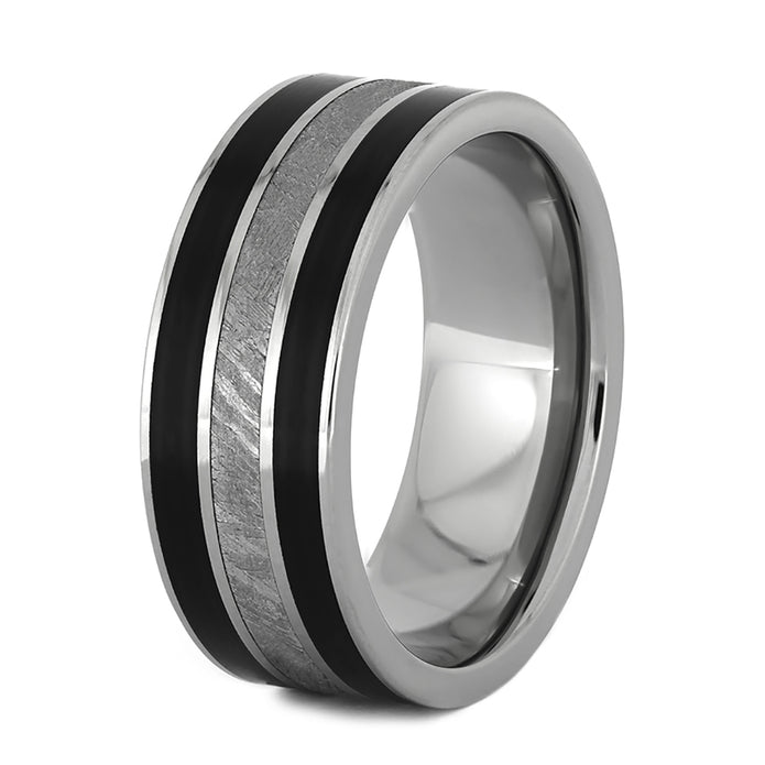 Meteorite Wedding Band with Vinyl LP Record Inlays-4095 - Jewelry by Johan