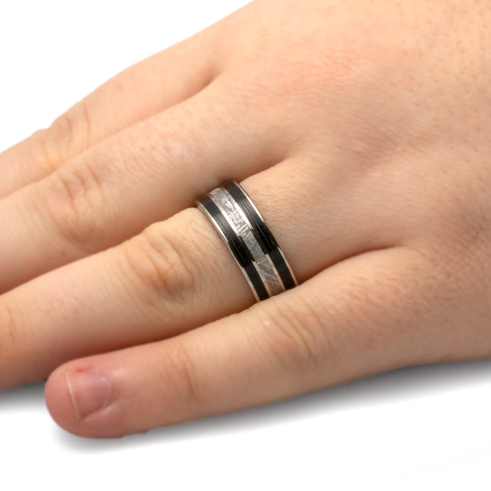 Meteorite Wedding Band with Vinyl LP Record Inlays-4095 - Jewelry by Johan