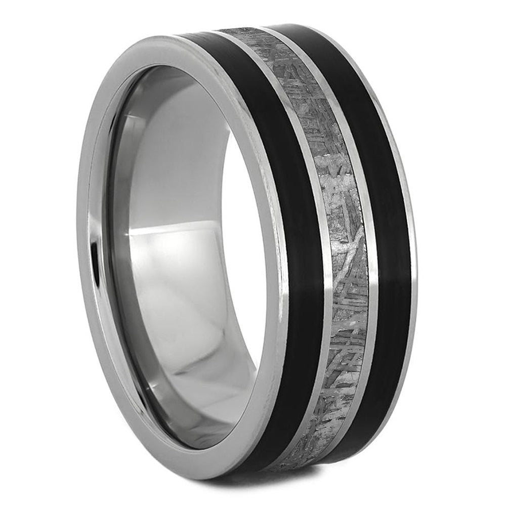 Meteorite Wedding Band with Vinyl LP Record Inlays - Jewelry by Johan
