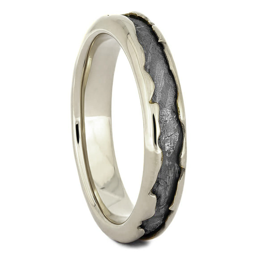 Wavy Gold Wedding Band with Meteorite - Jewelry by Johan
