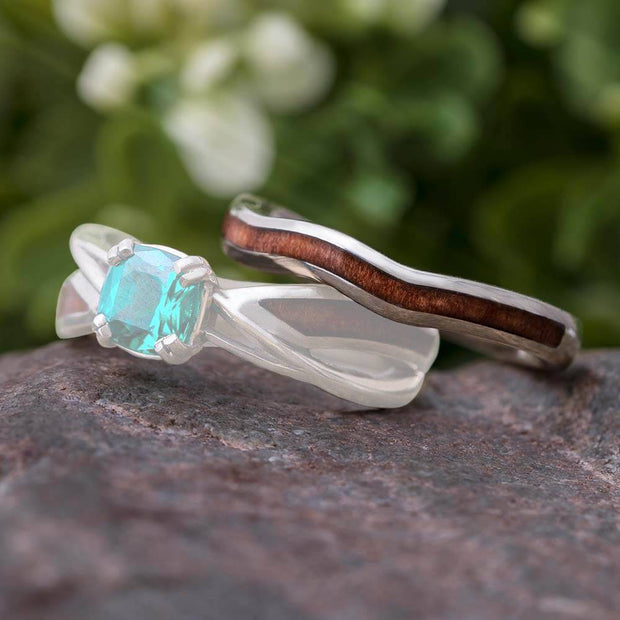 Women's Wood Wedding Band With White Gold